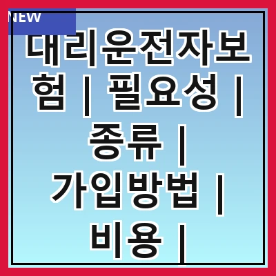 대리운전자보험 | 필요성 | 종류 | 가입방법 | 비용 | 보장내용 | 주의사항 | 추천상품